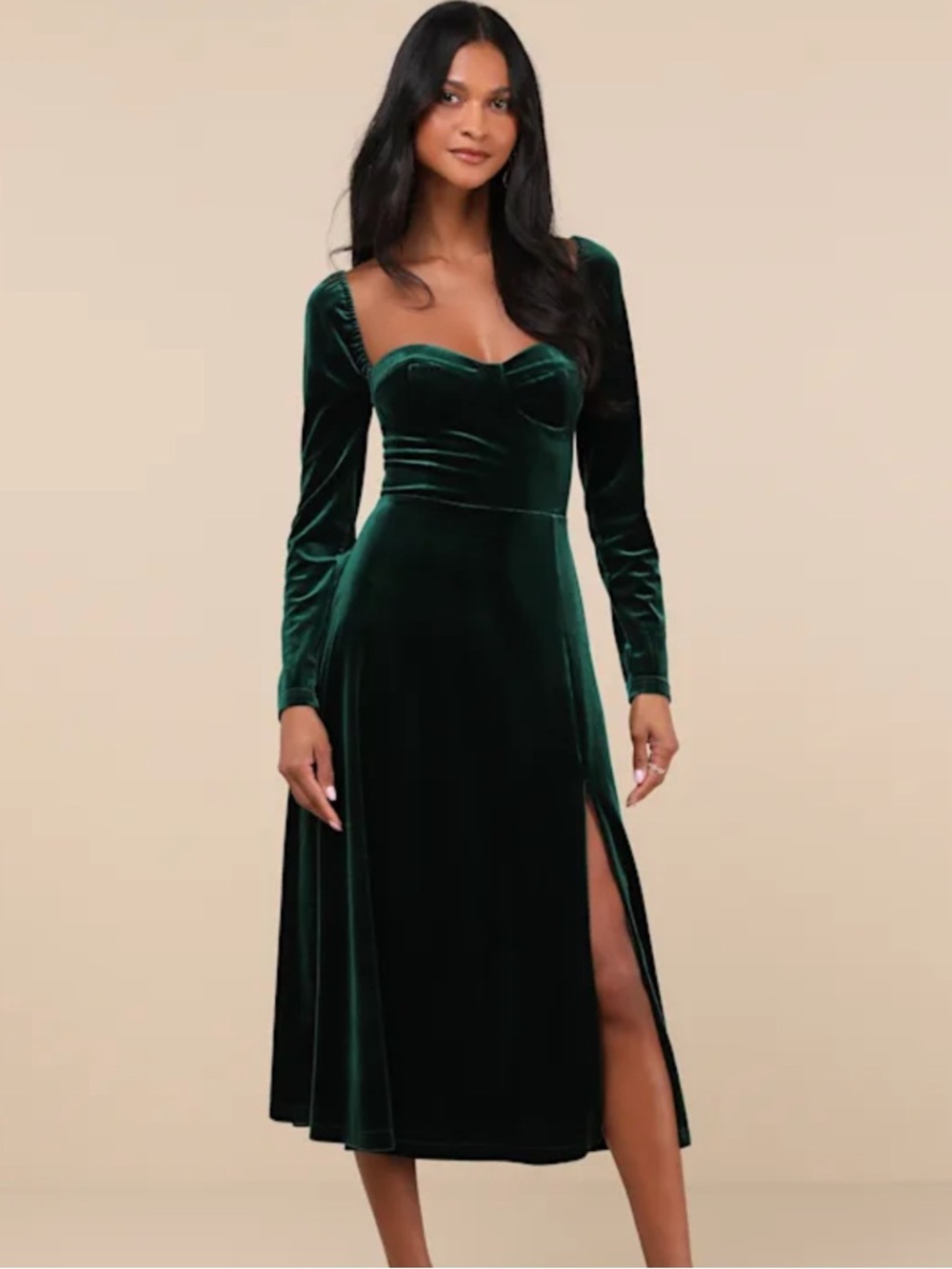 Emerald Velvet Sweetheart Midi Dress